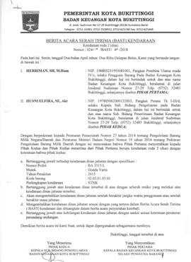 Berita acara serah terima kendaraan BA 3315 LV Husni elvira