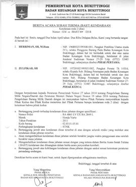 Berita Acara Serah terima kendaraan BA 4861 LV
