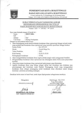 Surat Pernyataan Tanggungjawab Pemakaian Kendaraan 5276 LJ