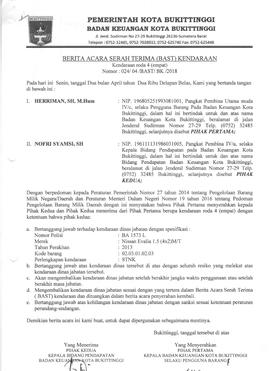 Berita Acara Serah terima kendaraan BA 1573 L