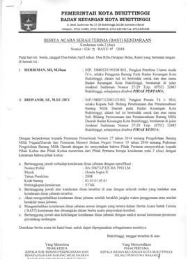 Berita acara serah terima kendaraan BA 5067 LV Riswandi