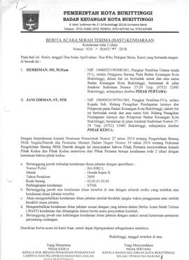 Berita Acara Serah terima kendaraan BA 6982 L