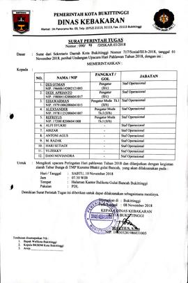 32. Surat Tugas mengikuti upacara peringatan hari pahlawan bagi anggota operasional