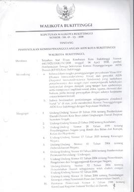 Khazanah Arsip SK Walikota Bukittinggi tentang Pembentukan KPA Kota Bukittinggi Tahun 2008 (lemba...