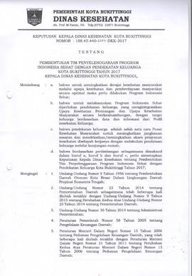 Khazanah Arsip Keputusan Kepala Dinas Kesehatan Kota Bukittinggi tentang Tim Penyelenggara PIS-PK...