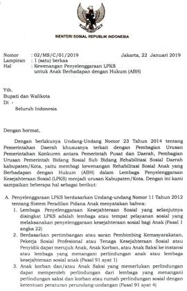 Kewanangan penyelenggaraan LPKS untuk anak berhadapan dengan hukum ( ABH ) dari kementerian Sosia...