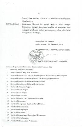 SK dari Menteri Sosial RI mengenai Data Terpadu Penanganan Fakir Miskin dan Orang Tidak Mampu Tah...