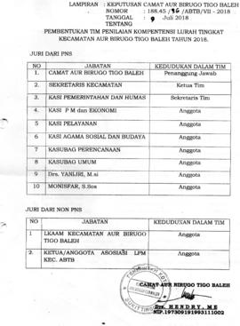 SK Tim Penilai Kompetensi Lurah Tahun 2018