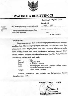 Undangan Penilaian Lapangan Kota Sehat oleh Tim Pusat