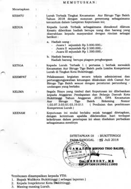 SK Pemenang Kompetensi Lurah Tahun 2018