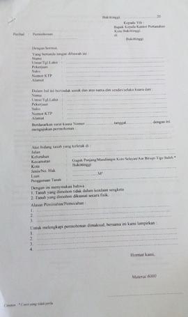 Blangko Permohonan Pendaftaran Tanah Sistematis Lengkap (PTSL)